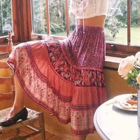 Dresses & Skirts - Boho Gypsy Floral Print Ruffle Cottagecore Maxi Skirt